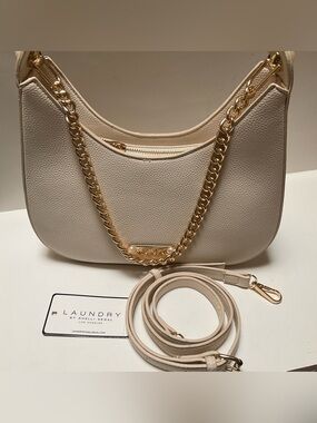 Laundry By Shelli Segal Ivory Pearl & Chain Shoulder Bag Detachable Crossbody